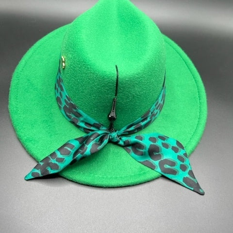 Vibrant green fedora with black details