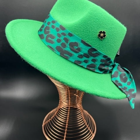 Vibrant green fedora with black details