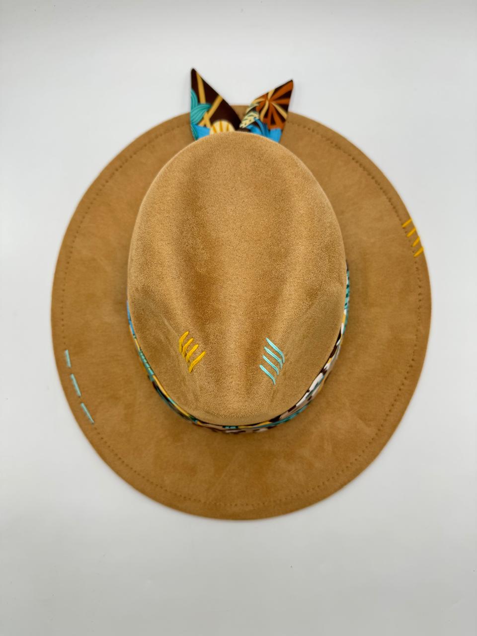Suede fedora with turquoise details