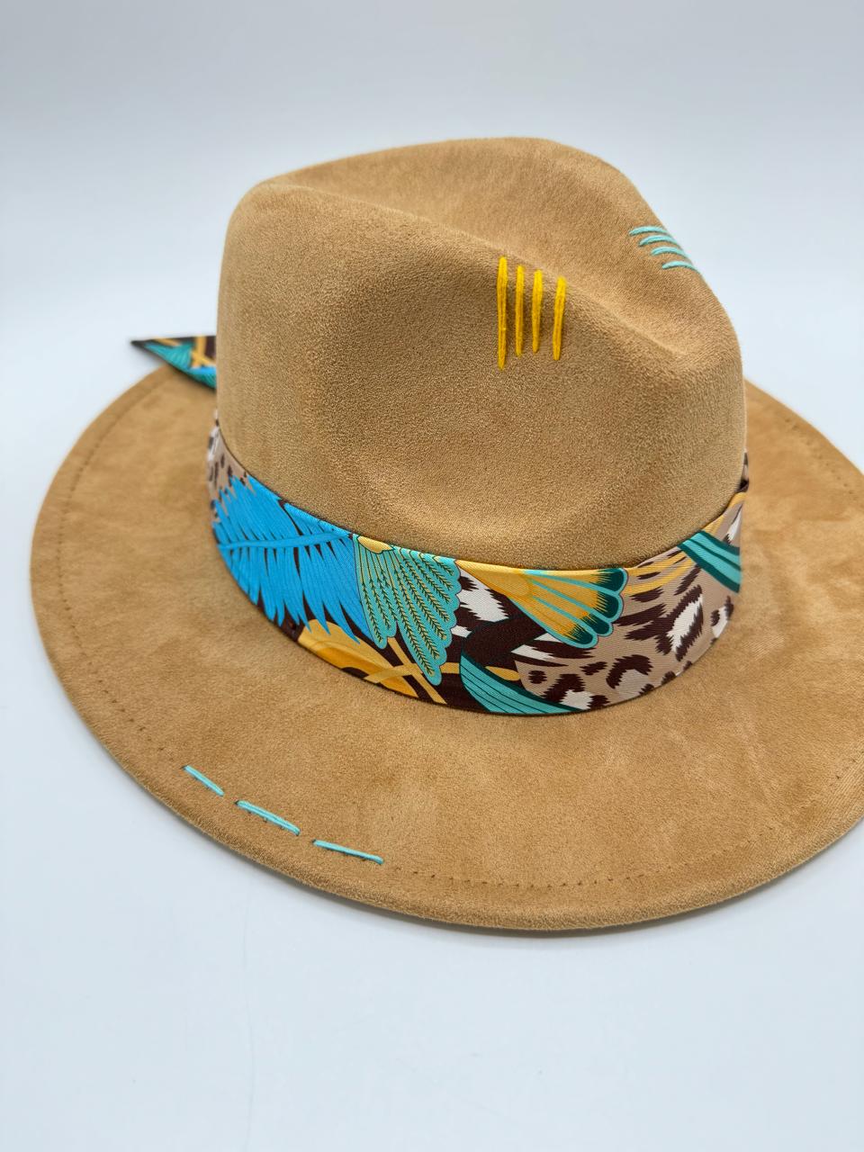 Suede fedora with turquoise details