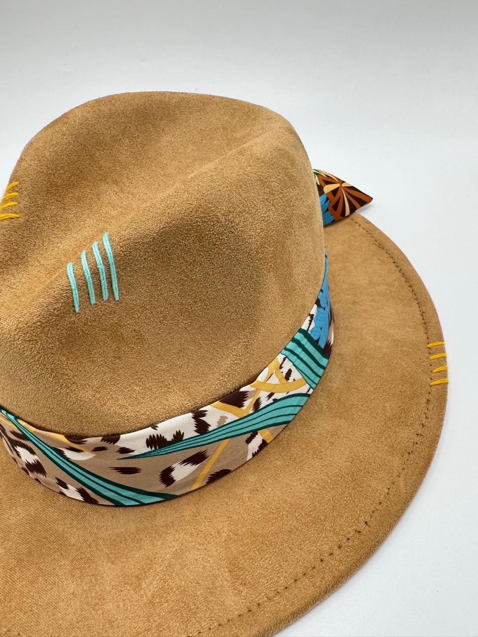 Suede fedora with turquoise details