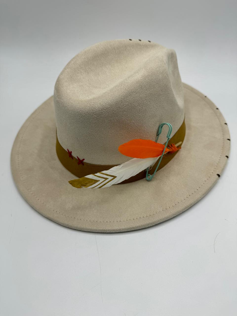 Suede fedora with orange details