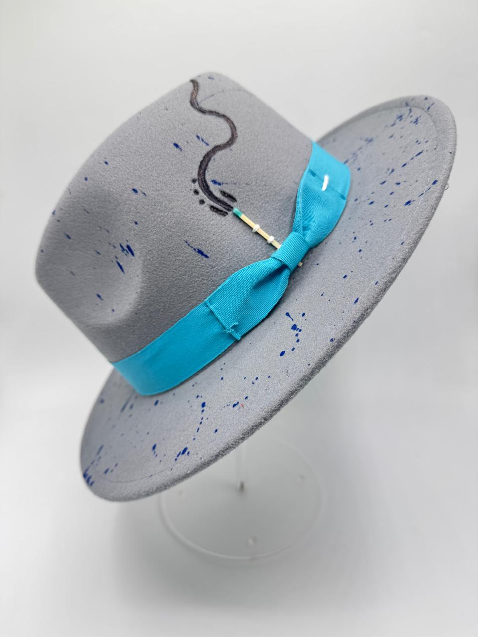 Grey fedora with turqouise details