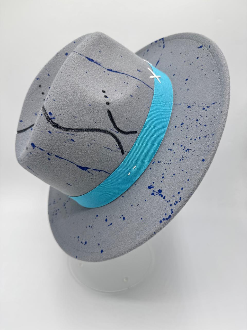 Grey fedora with turqouise details