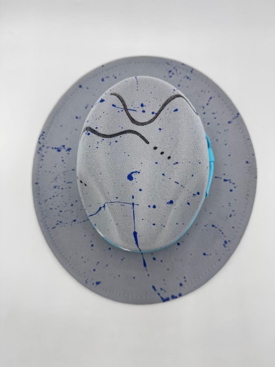 Grey fedora with turqouise details