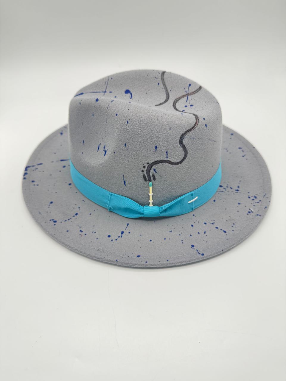 Grey fedora with turqouise details