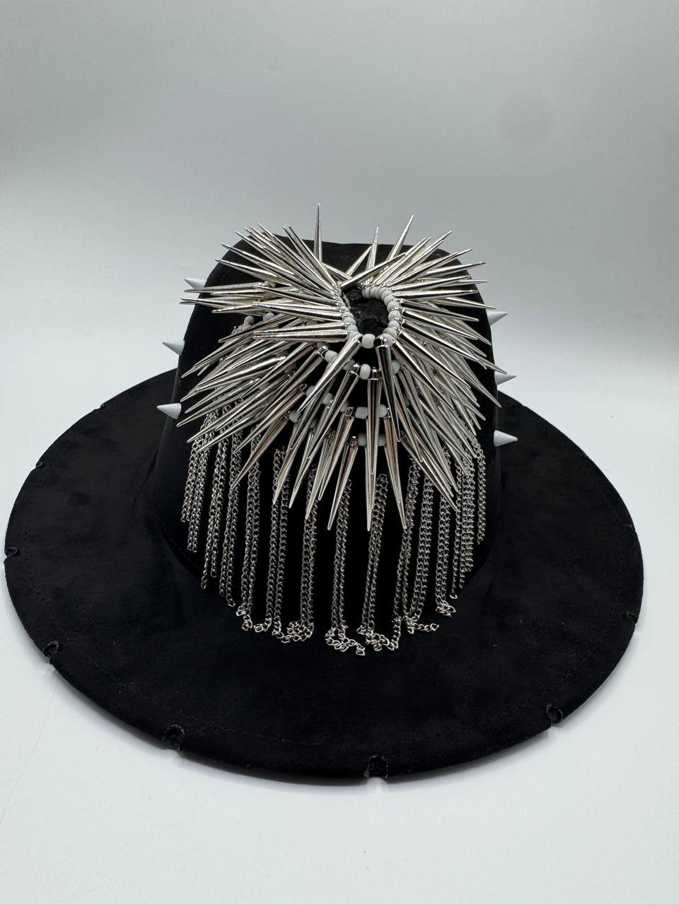 black fedora with metal details