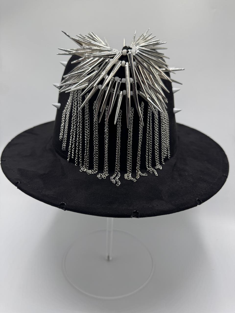 black fedora with metal details