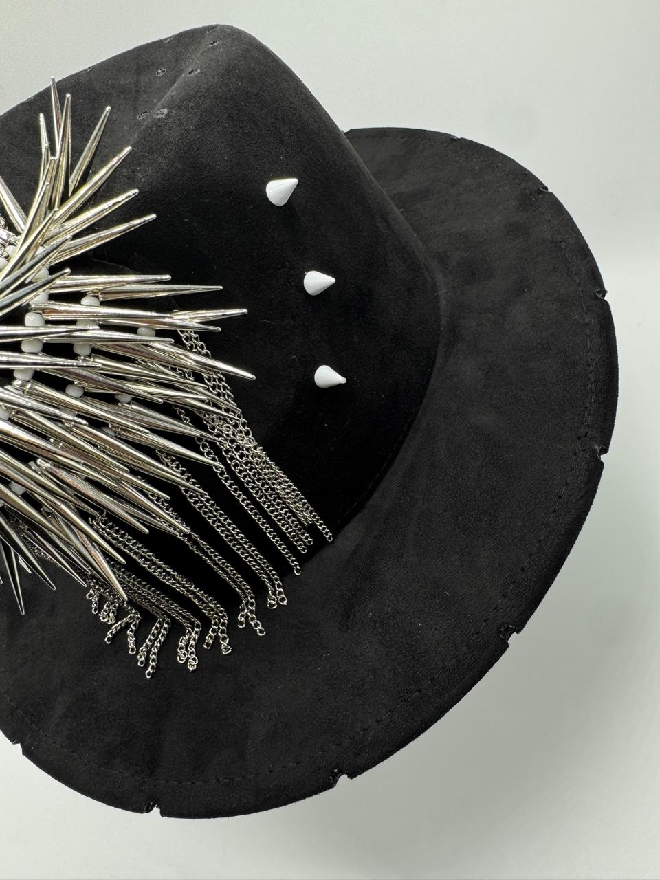 black fedora with metal details