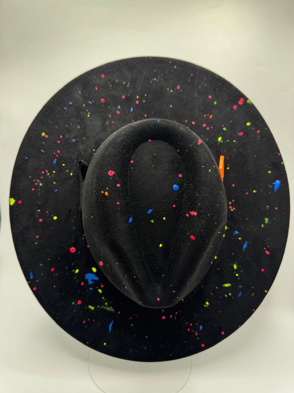 Black wide brim fedora with colorful splashes