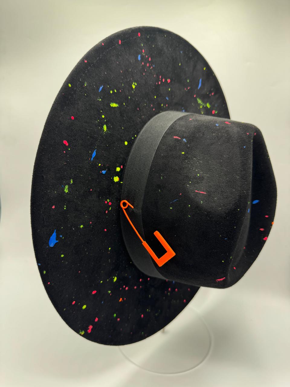 Black wide brim fedora with colorful splashes