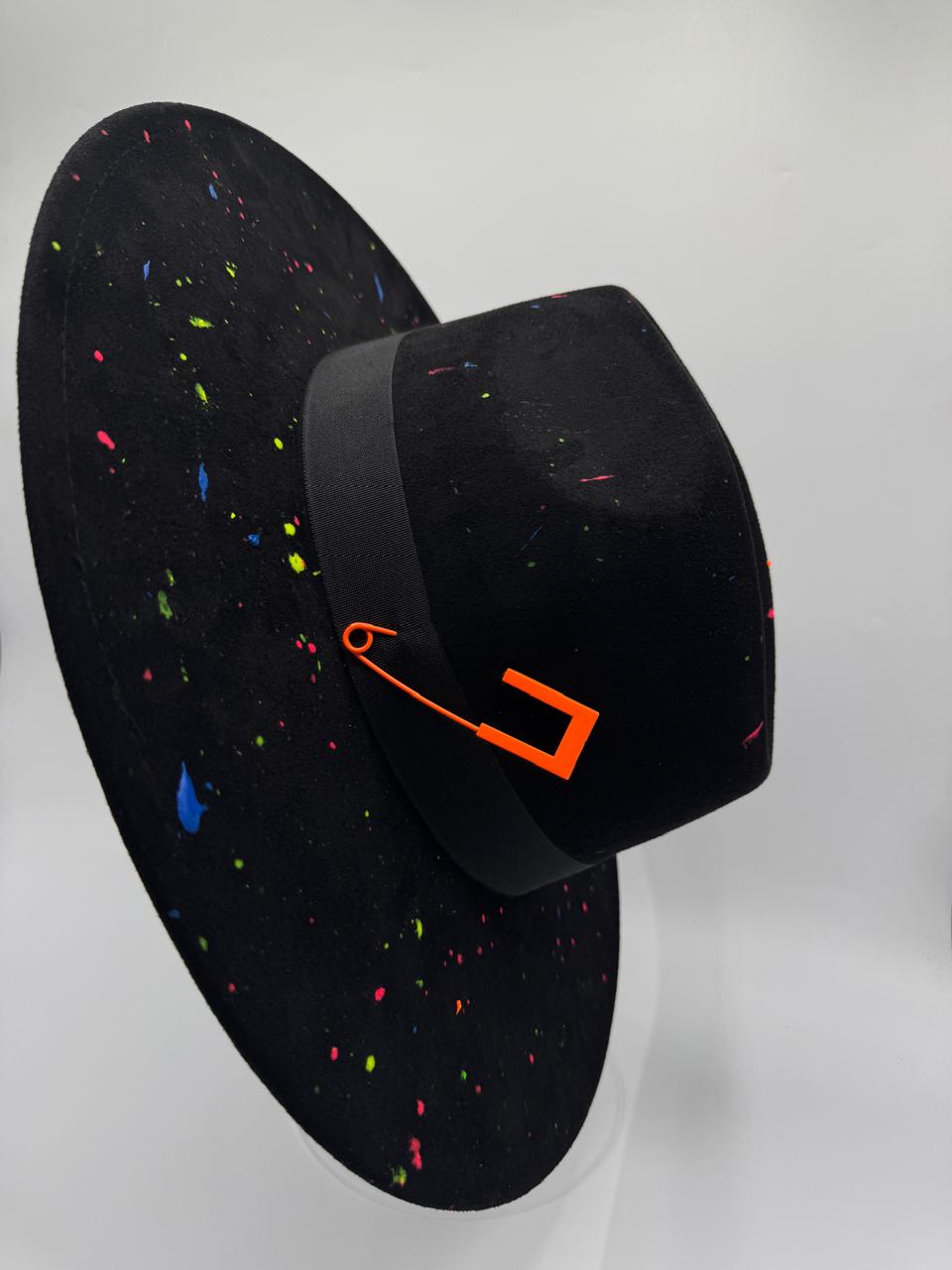 Black wide brim fedora with colorful splashes