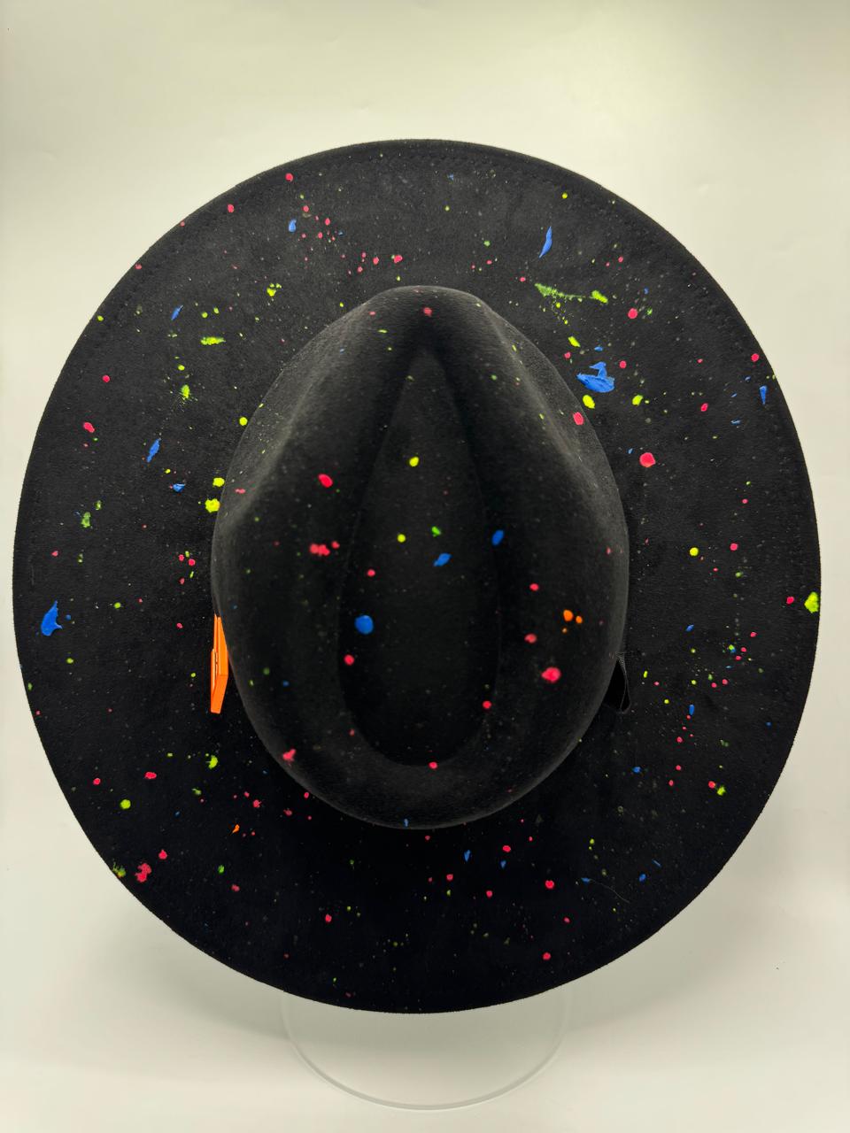 Black wide brim fedora with colorful splashes