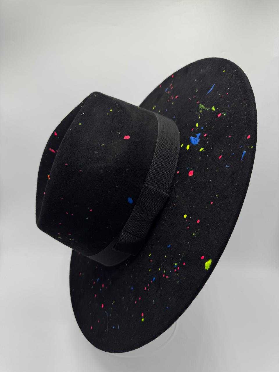 Black wide brim fedora with colorful splashes