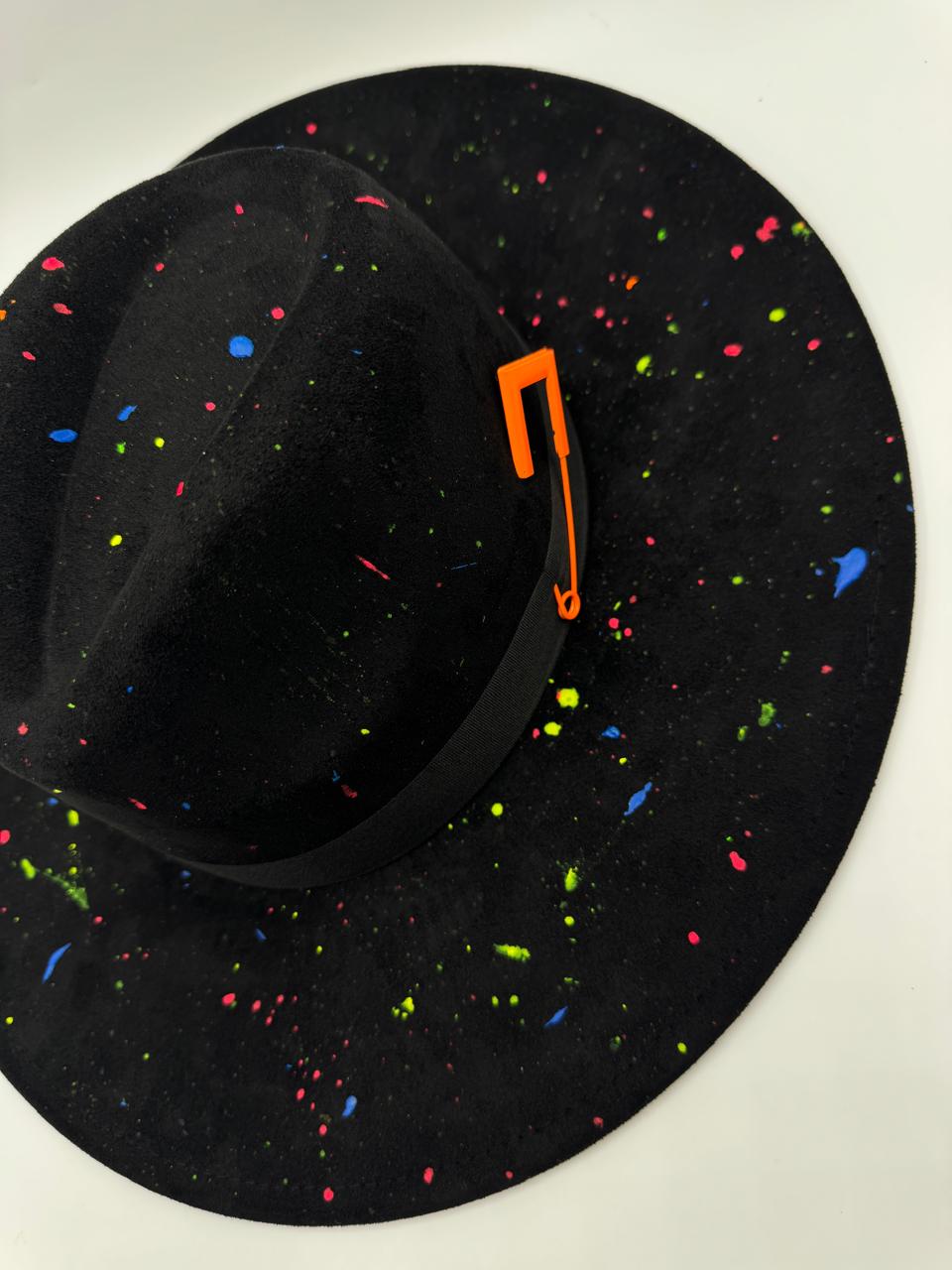 Black wide brim fedora with colorful splashes