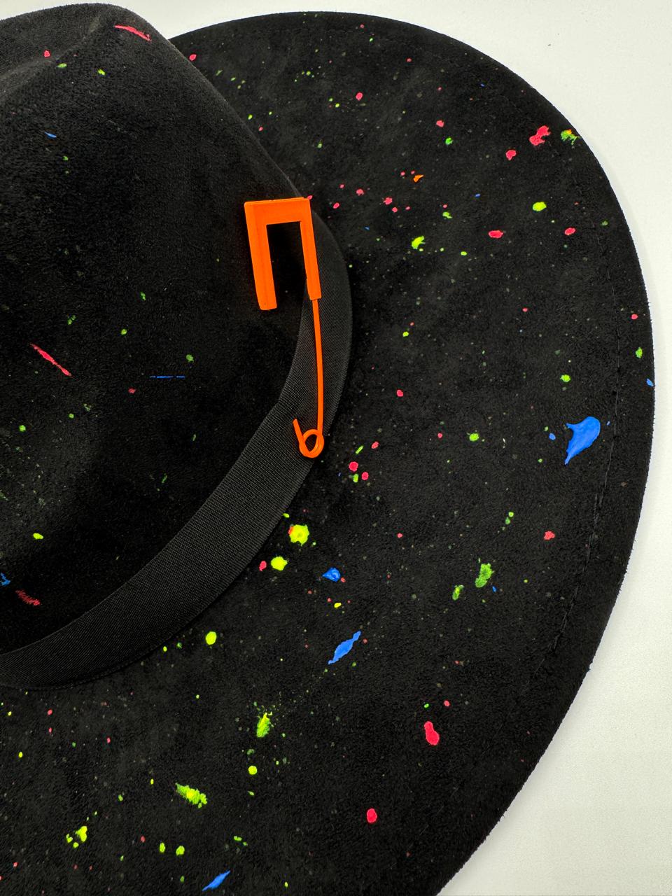 Black wide brim fedora with colorful splashes
