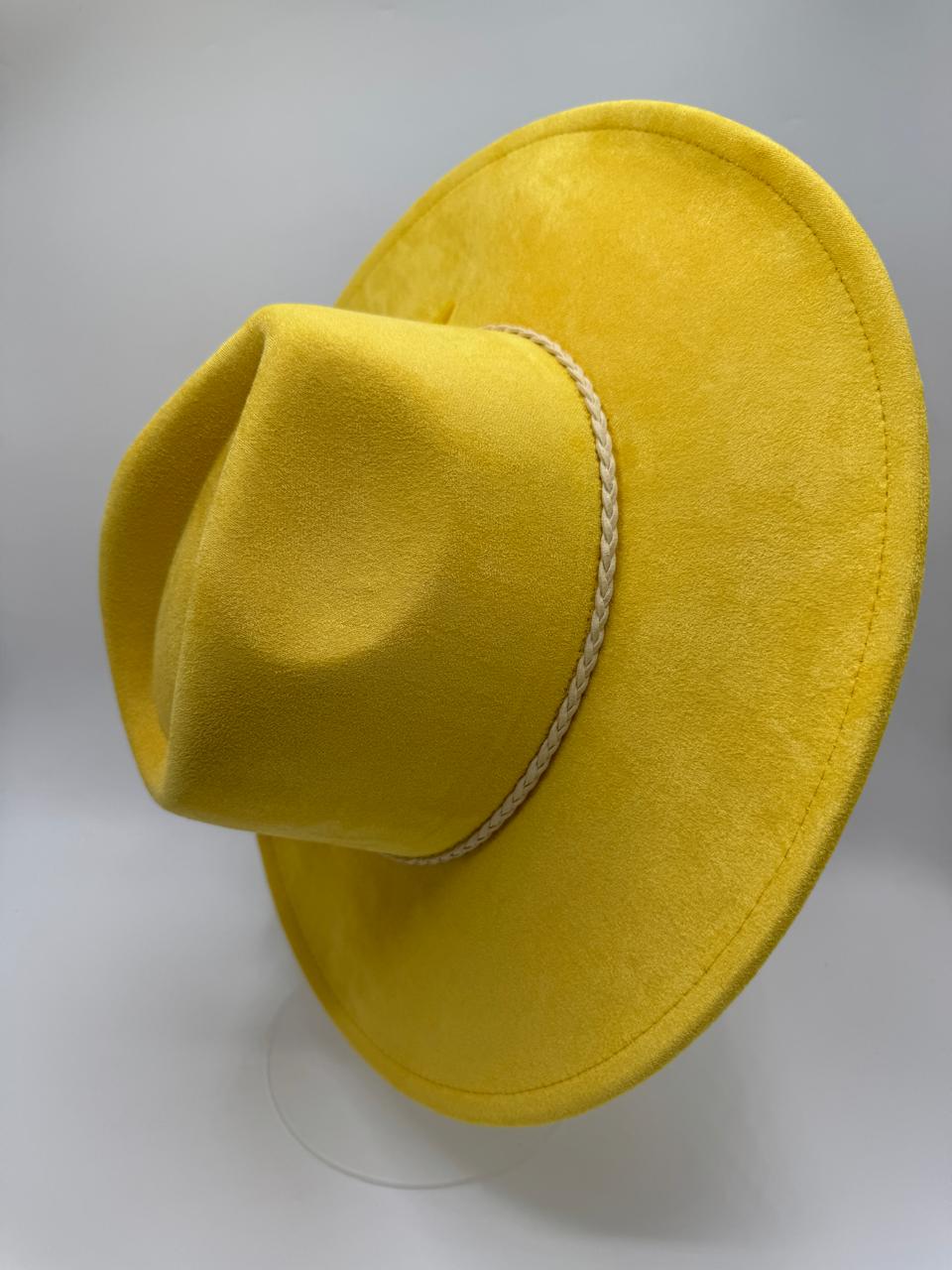 Yellow wide brim with feathers