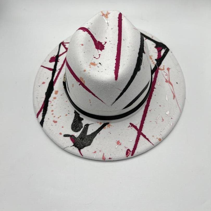 White fedora with pink and black hand paint