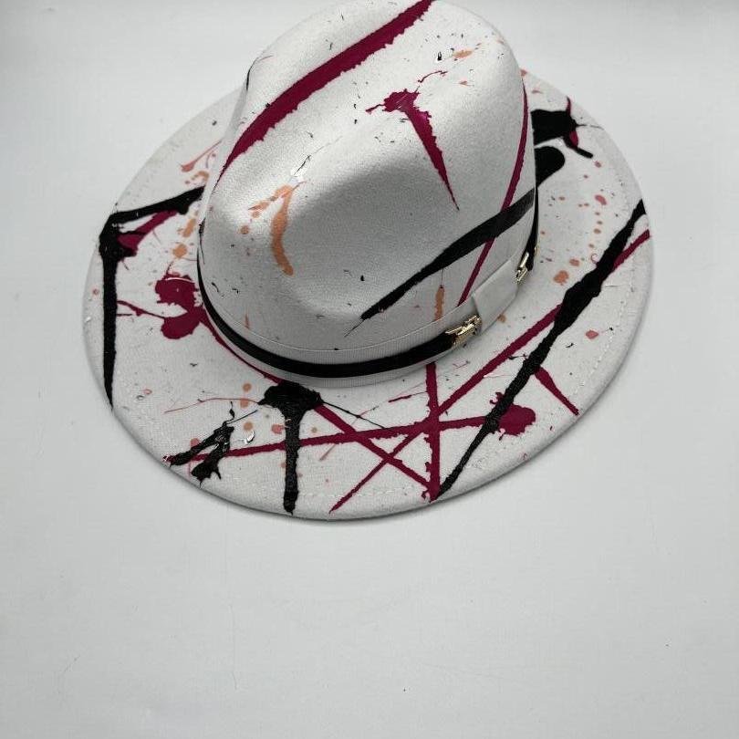 White fedora with pink and black hand paint