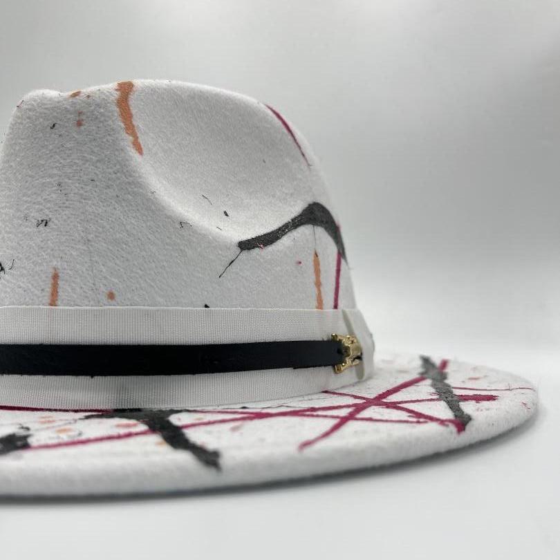 White fedora with pink and black hand paint