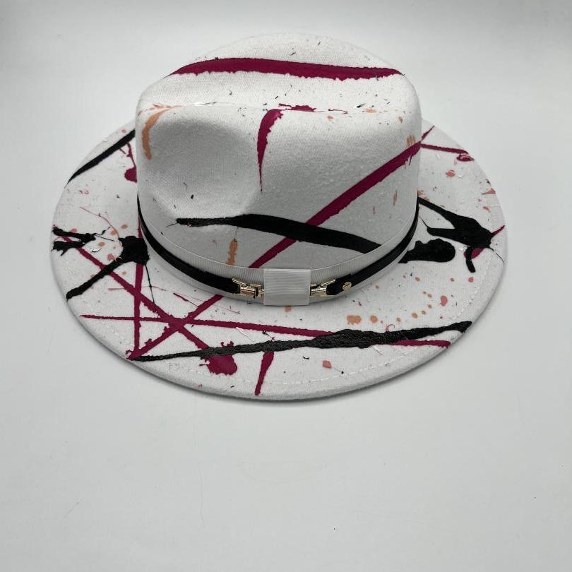 White fedora with pink and black hand paint