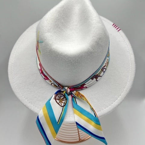 White fedora with turquoise touches