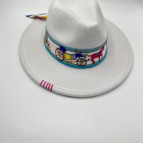 White fedora with turquoise touches