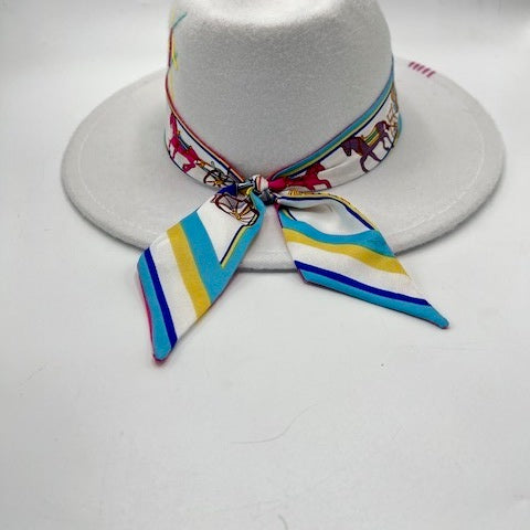 White fedora with turquoise touches