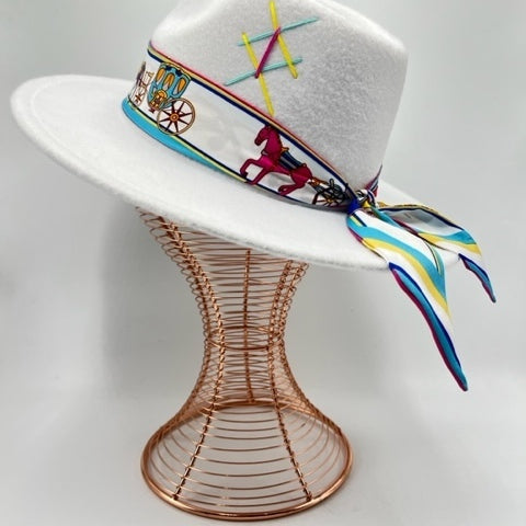 White fedora with turquoise touches