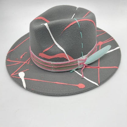 Grey fedora with pink and white splashes