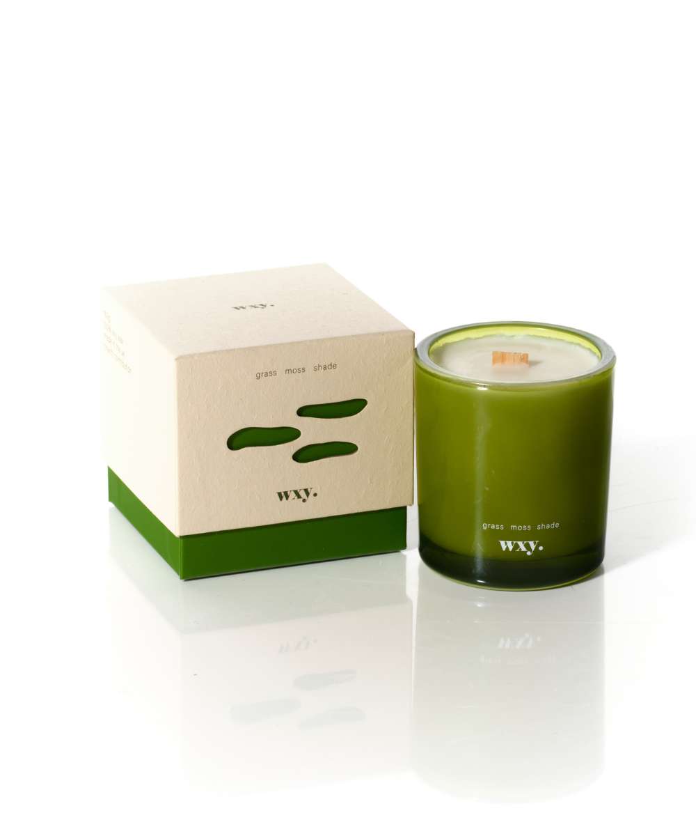 Wxy. Roam Grass. Moss. Shade. Glass Candle