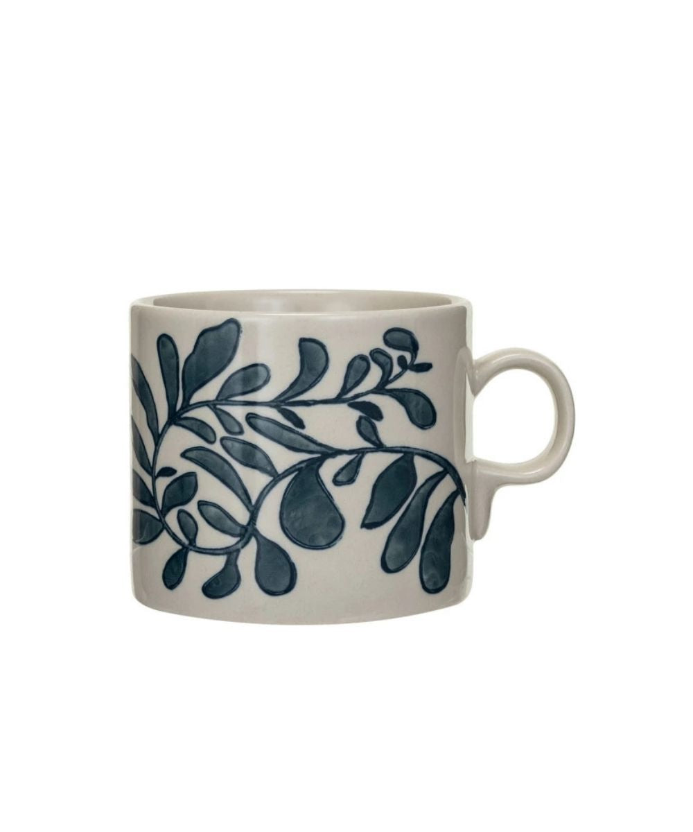 Hand-Painted Stoneware Mug with Abstract Design (14 oz.)