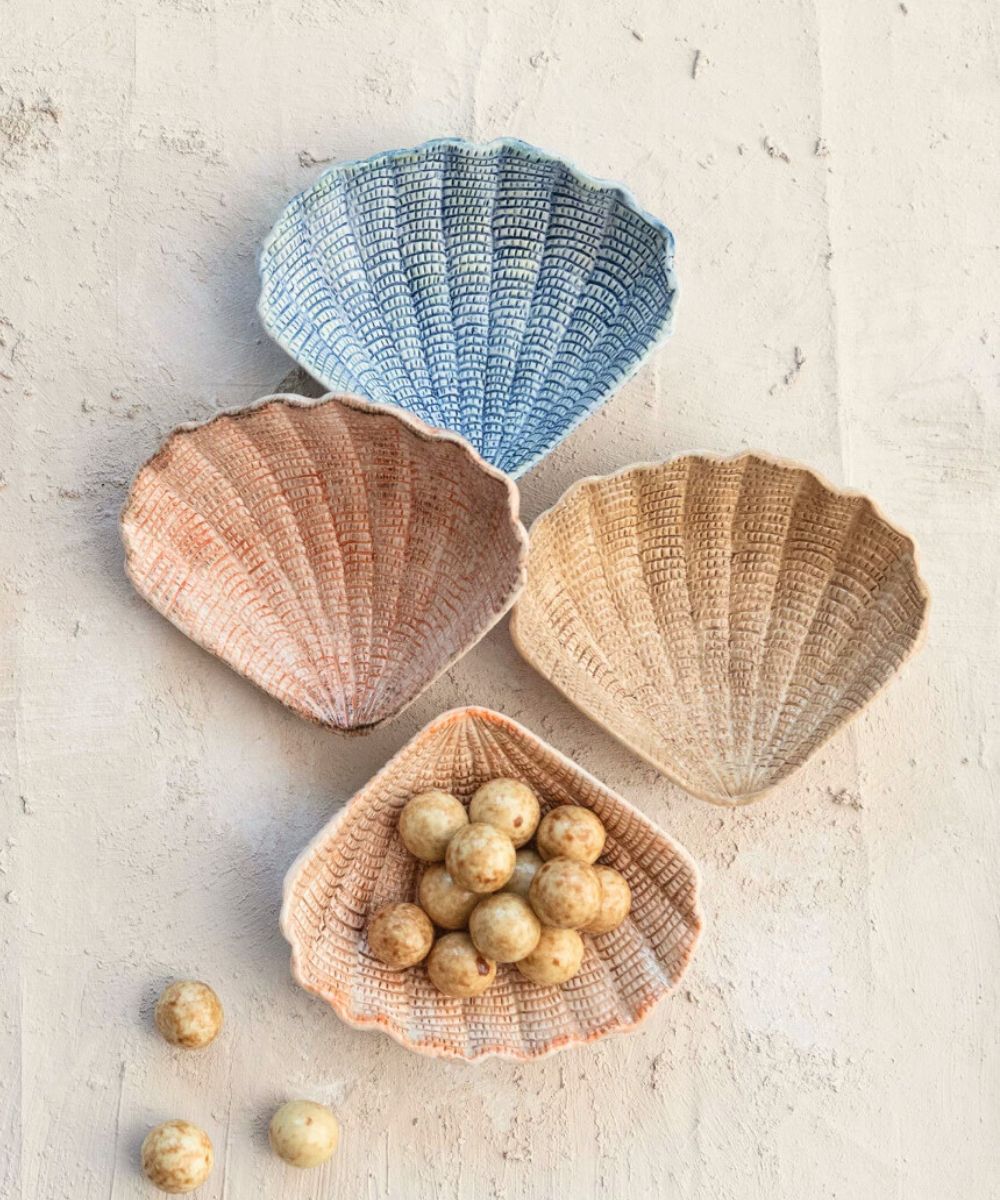 Set of 4 Coastal Seashell Decorative Dishes