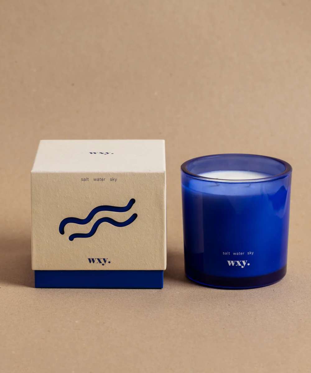 Wxy. Roam Salt. Water. Sky. Glass Candle