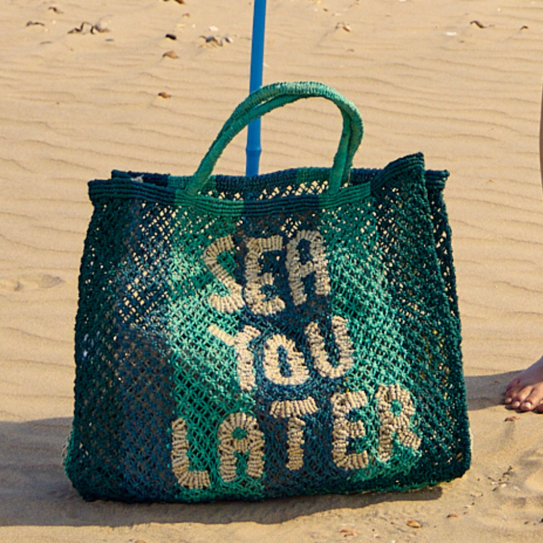 Sea You Later Jute Bag L Green - Saffron Souk 4 The Jacksons