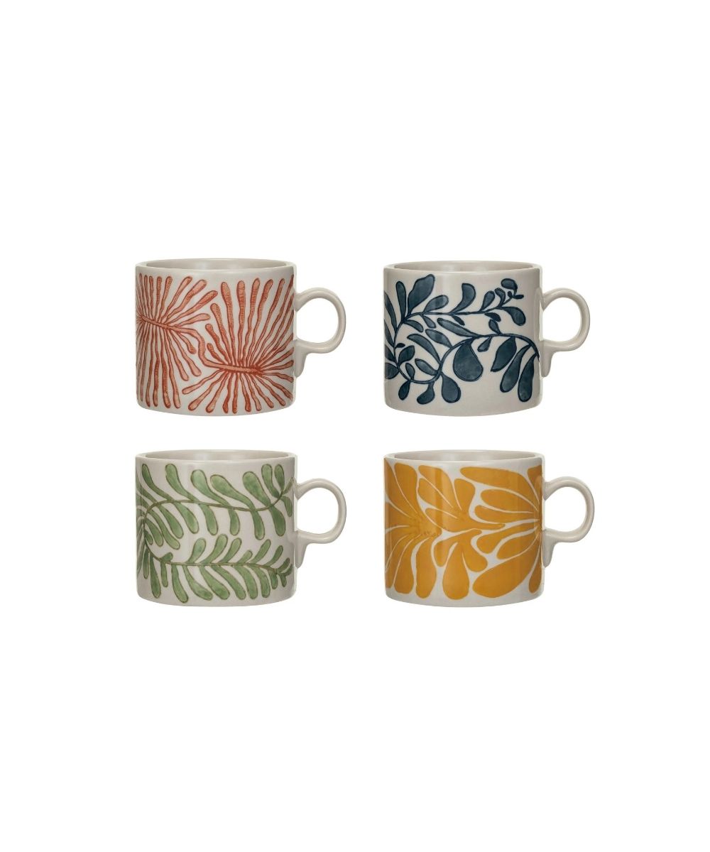 Hand-Painted Stoneware Mug with Abstract Design (14 oz.)