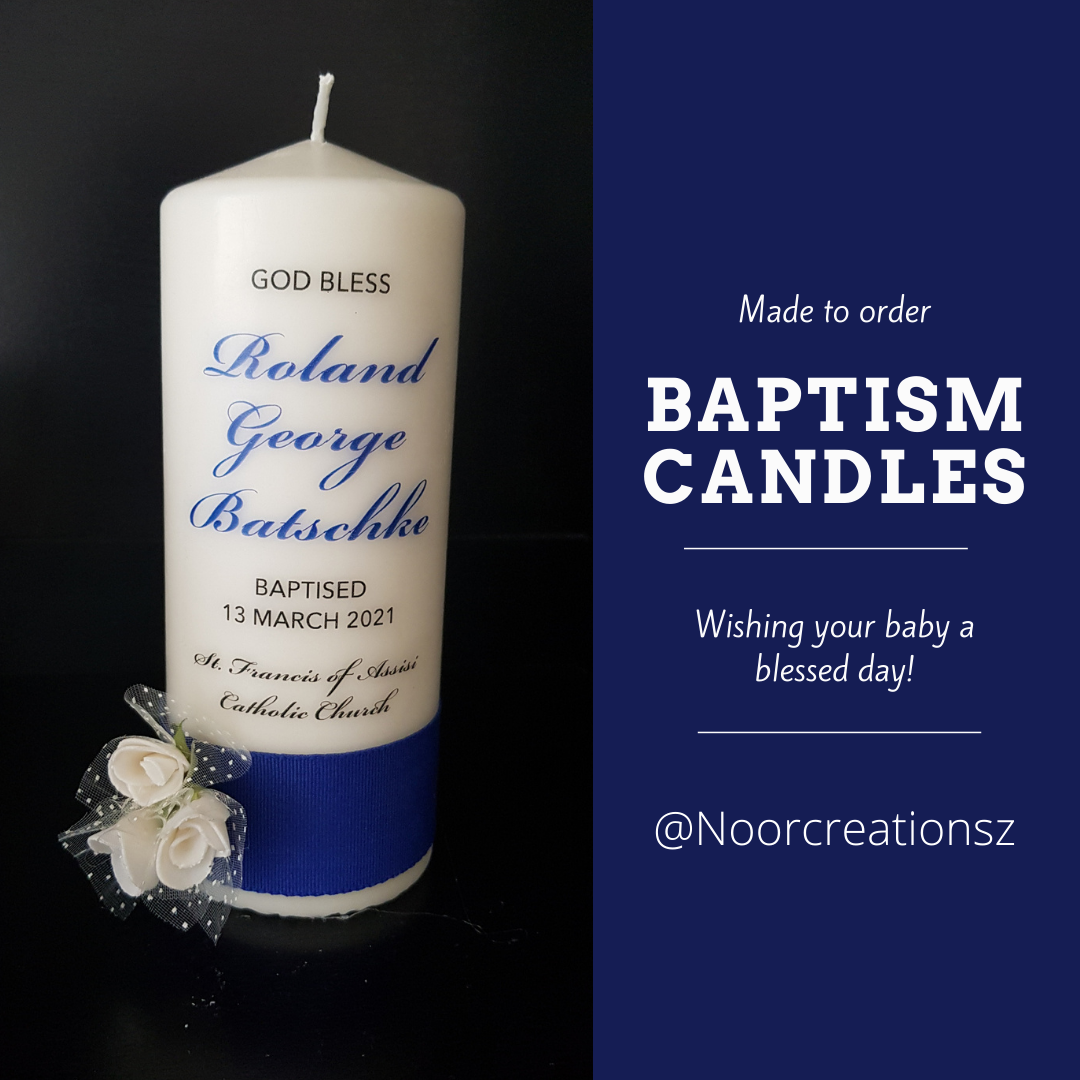 15cm Baptism Candle with Embellishments / Christening / Communions Candles (Baby Shower Gift, New Born Baby Gift, keepsake gift)