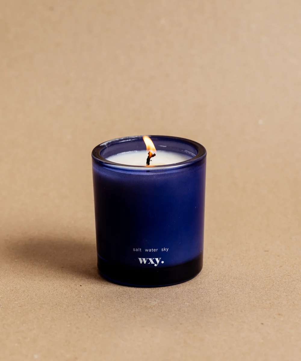 Wxy. Roam Salt. Water. Sky. Glass Candle