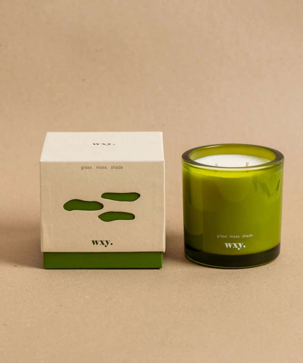 Wxy. Roam Grass. Moss. Shade. Glass Candle