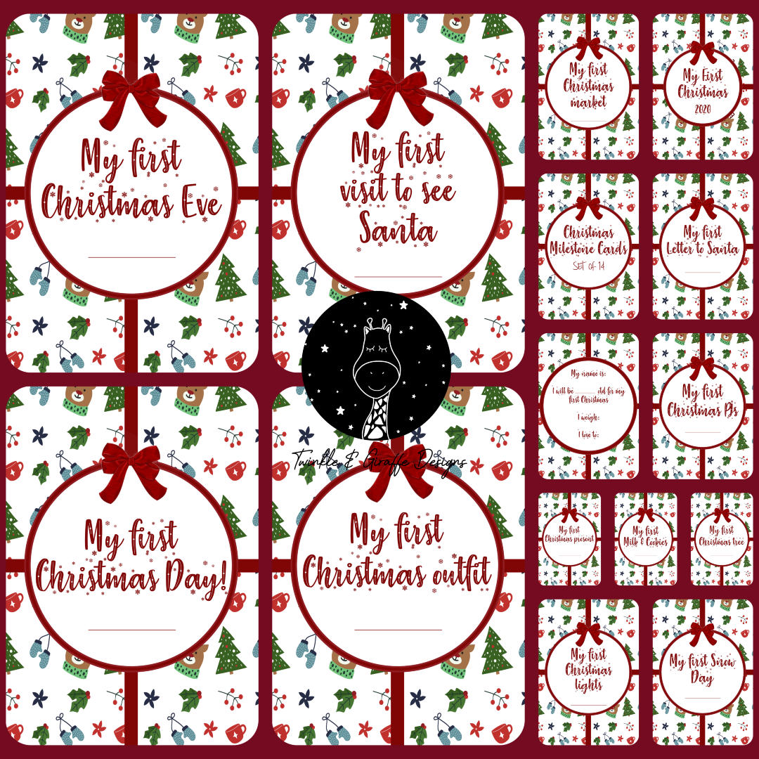 Christmas Milestone Cards for Baby - Set of 14