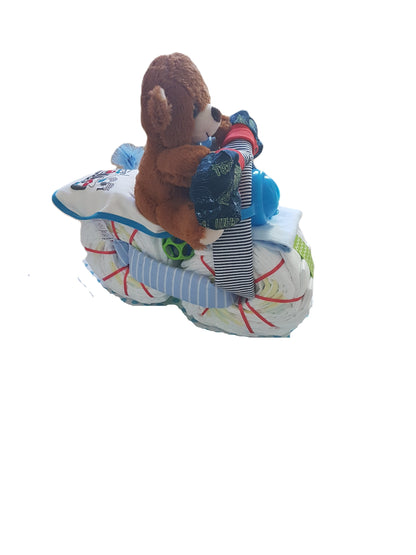 Bespoke Teddy Bear Motorbike Diaper Cake handmade by Bumpp2Babyy / baby gift / baby boy gift / baby shower gift