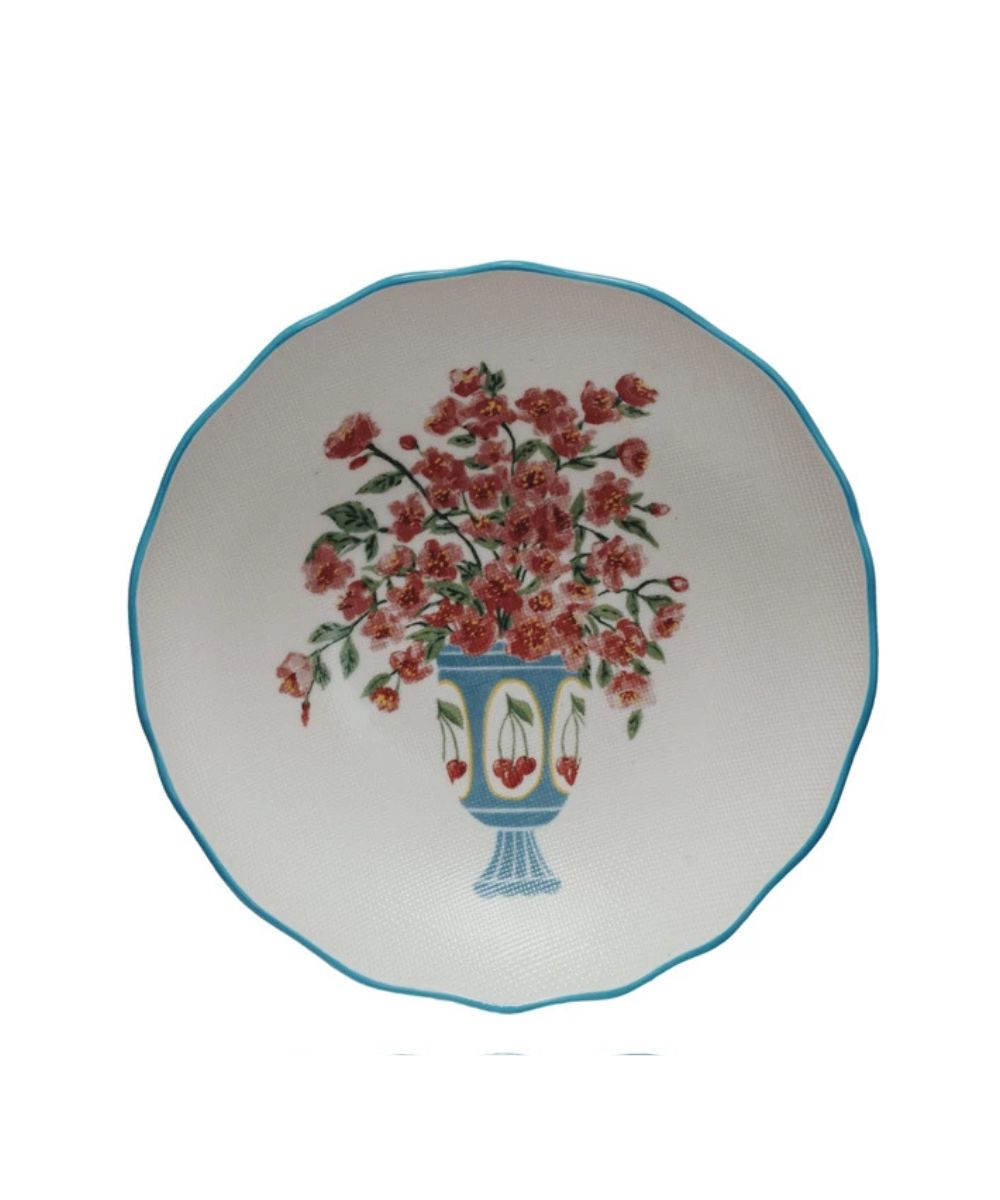 Vintage Decorative Bowl with Flowers & stitch-texture