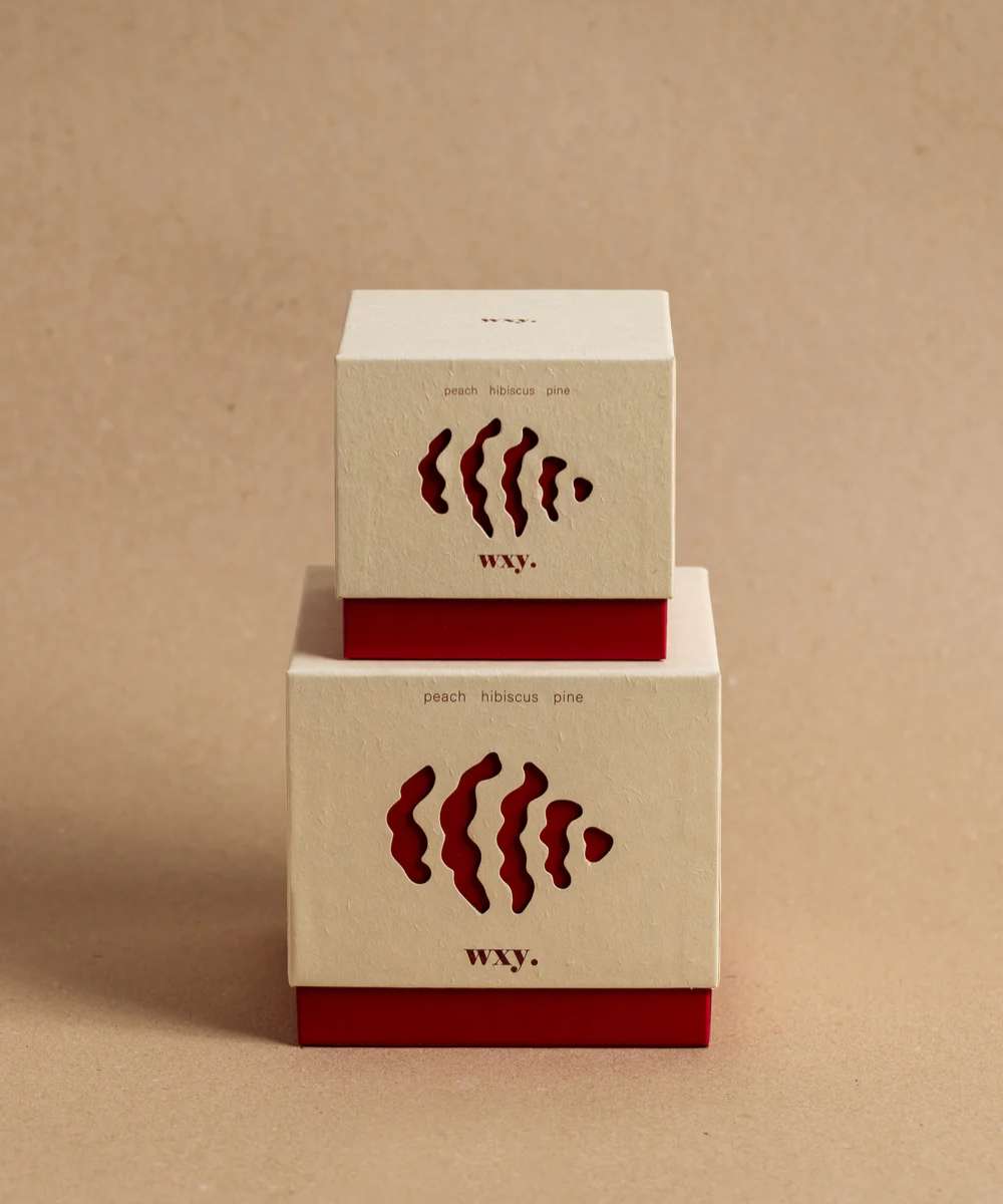 Wxy. Roam Peach. Hibiscus. Pine. Glass Candle