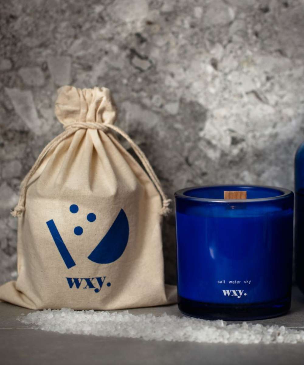 Wxy. Roam Salt. Water. Sky. Glass Candle with Pouch