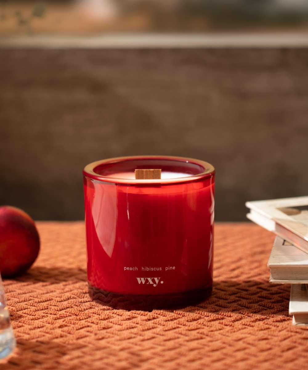 Wxy. Roam Peach. Hibiscus. Pine. Candle with Pouch