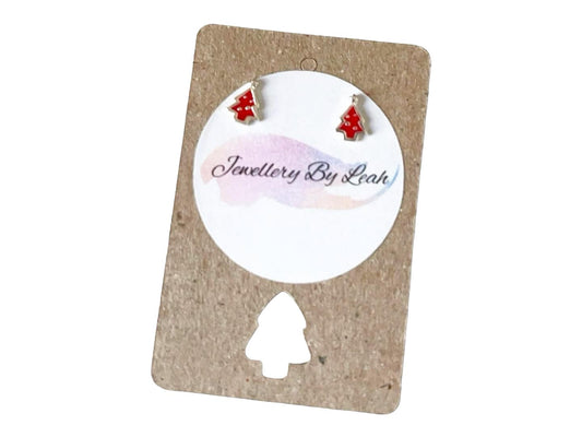 Sterling Silver Red Christmas Tree Earrings