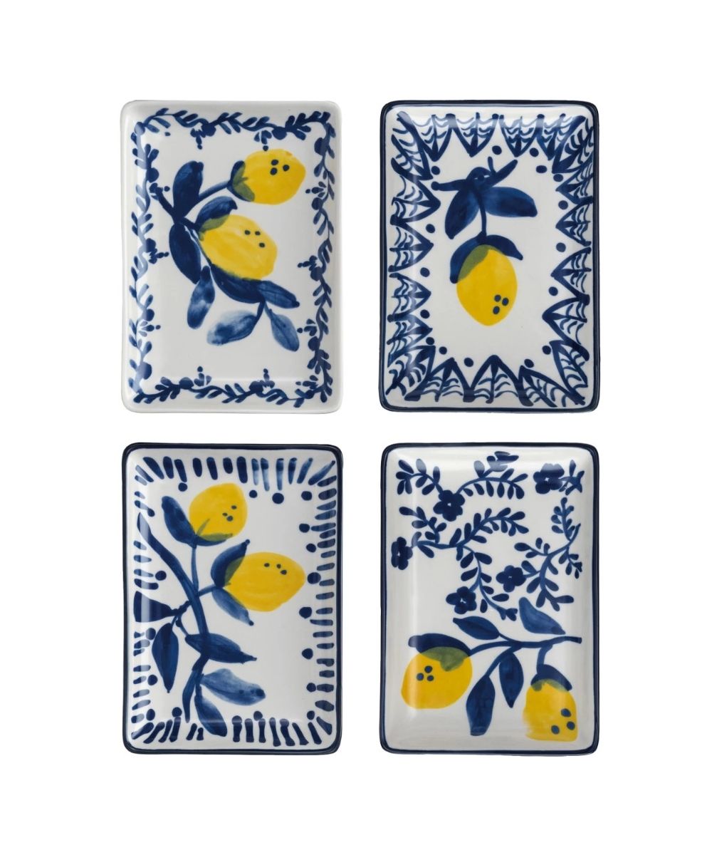 Hand-Painted Stoneware Dish with Lemons