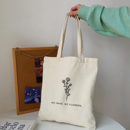 No Rain No Flowers Motivational Tote Bag