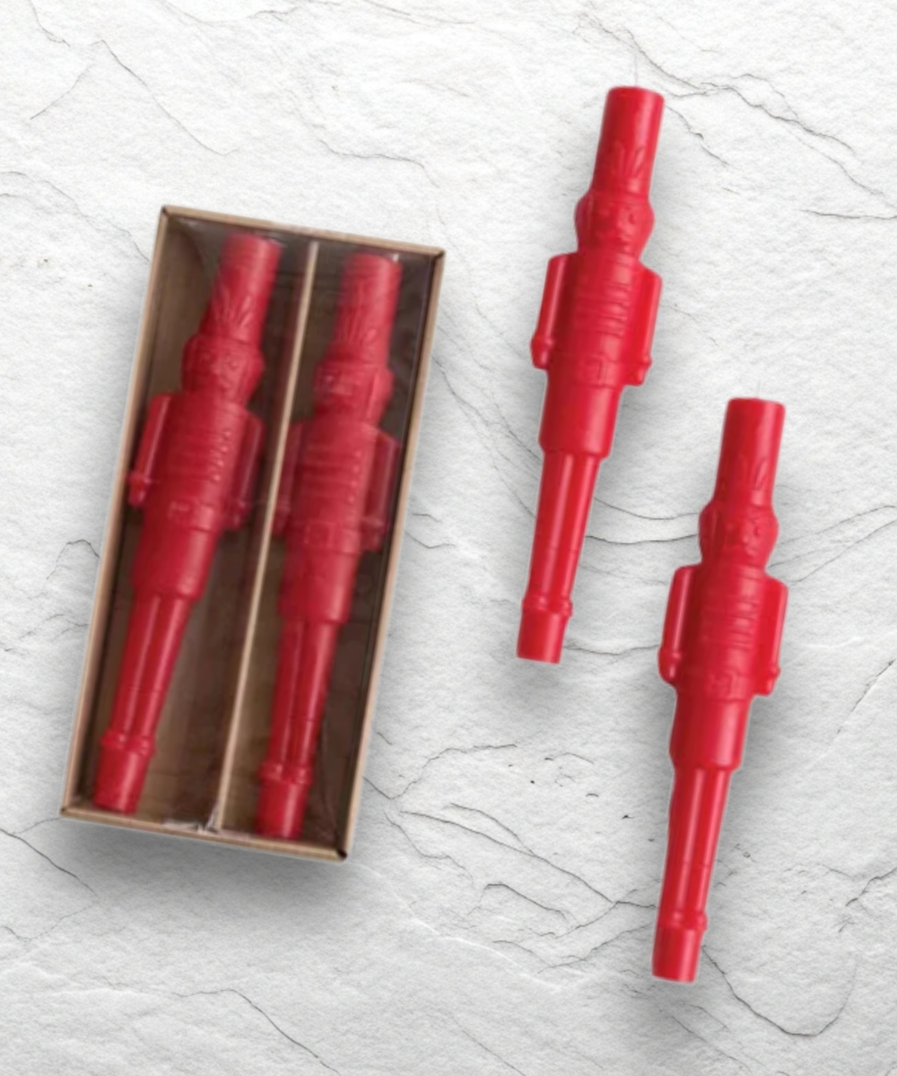 Set of 2  Red Nutcracker Shaped Taper Candles