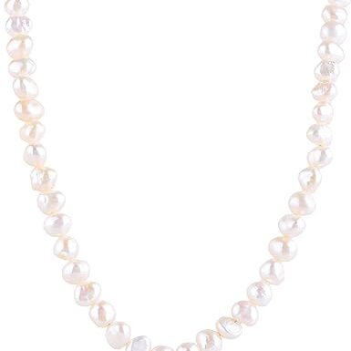 White Freshwater Pearl Single Row Necklace (41-46cm) by Elements Silver